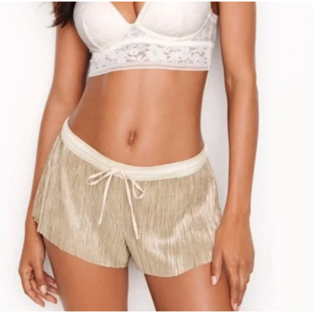 Victoria Secret Champagne Metallic Pleated Shorts Size Small
